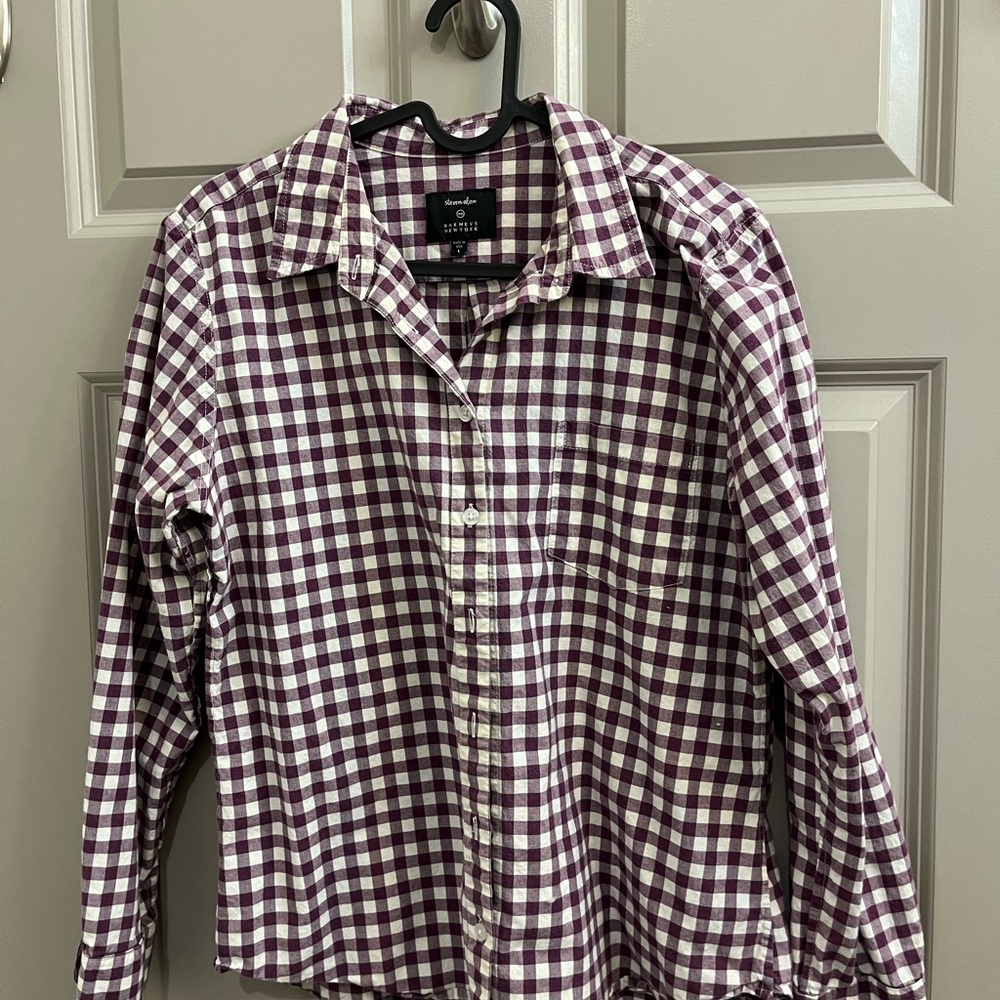 Steven Alan, Barney’s New York, purple and white cotton Checkered Shirt size M